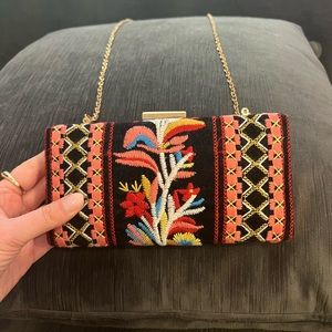 Vintage embroidered clutch with chain optional crossbody
